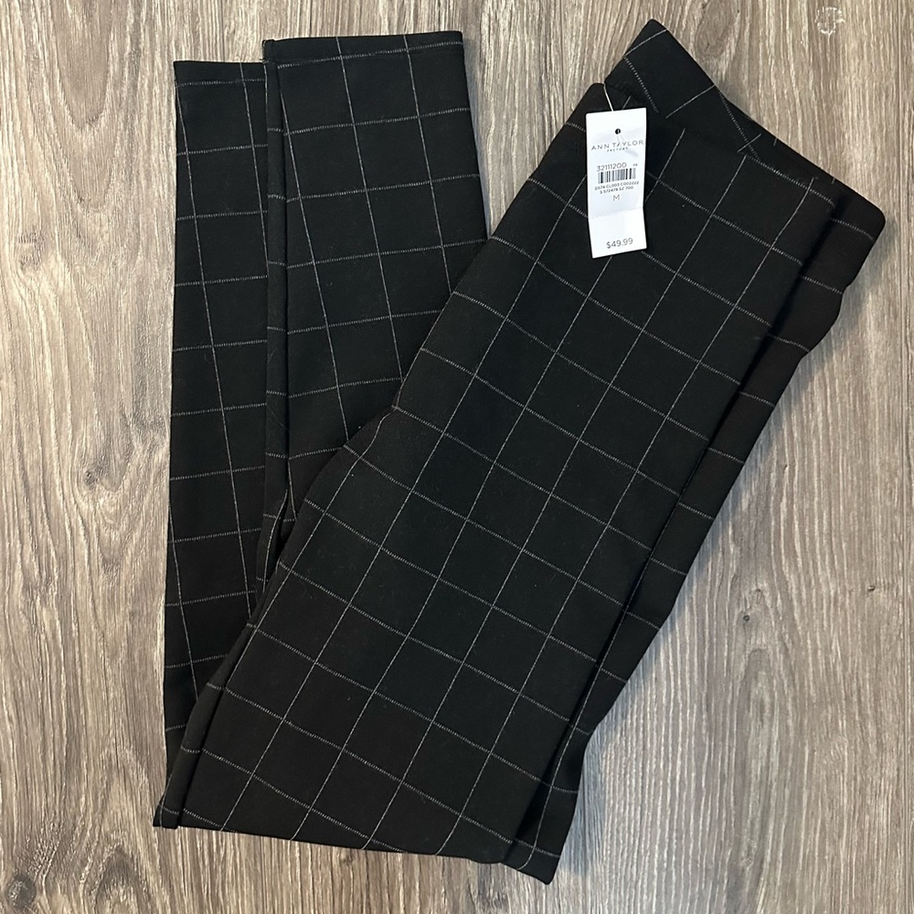 Ann Taylor Factory Black Checkered Pull On Ponte Work Pant/ Leggings